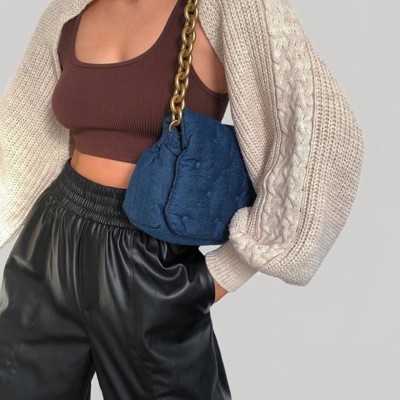 Zara Quilted Denim Shoulder Bag NWT - Picture 3 of 16